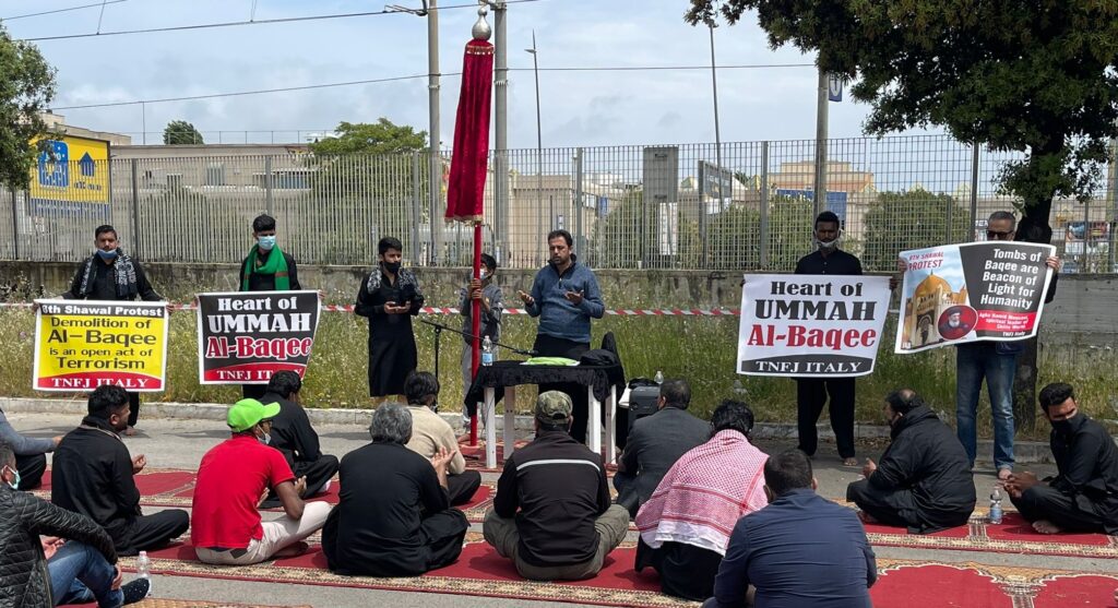 Tی این ایف جے اٹلی کے زیر اہتمام جنت البقیع کی مسماری کے خلاف احتجاج