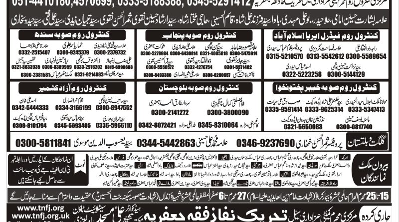 عزاداری کنٹرول رومز ٹھریک نفاذ فقہ جعفریہ